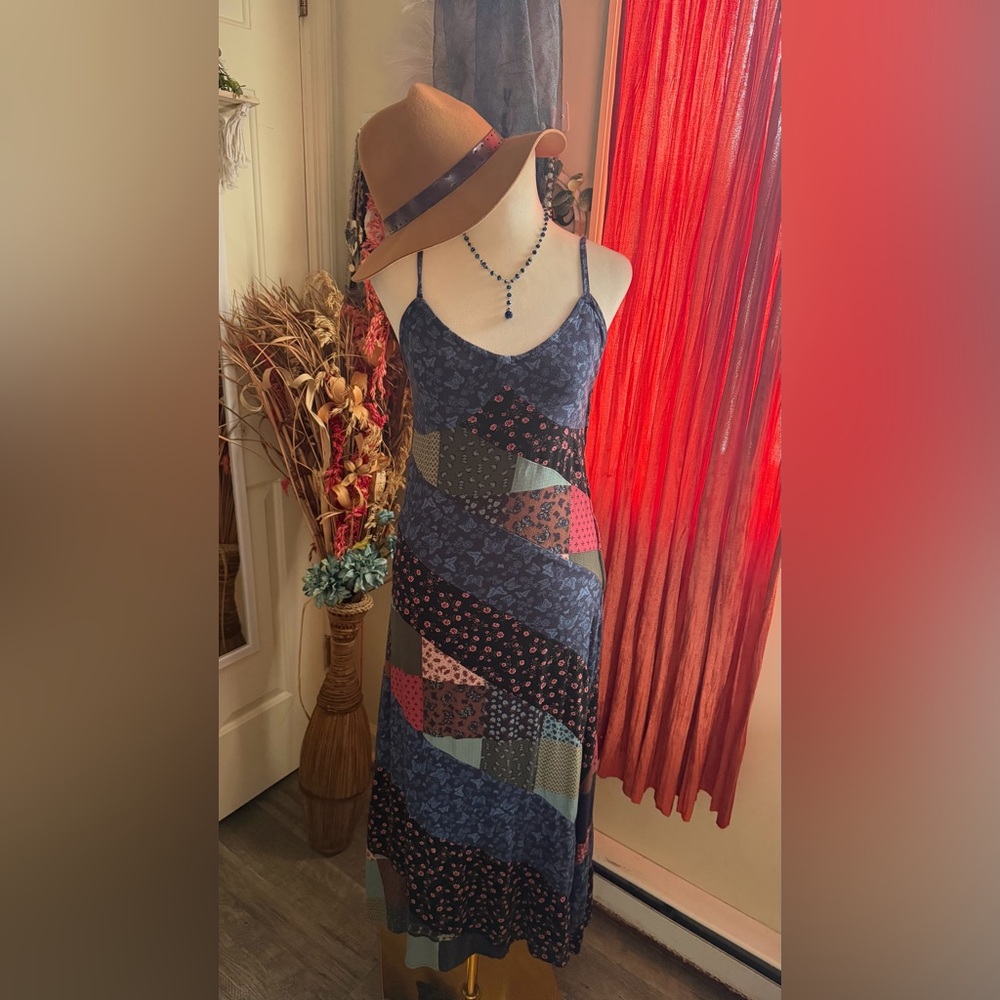 Patchwork Spaghetti Strap Dress - image 2